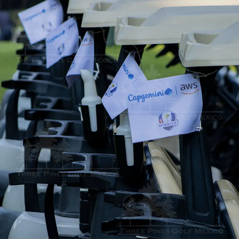 TPGM Three Pines Golf Mexico Articulos de Golf Personalizados Bandera para carritos de Golf